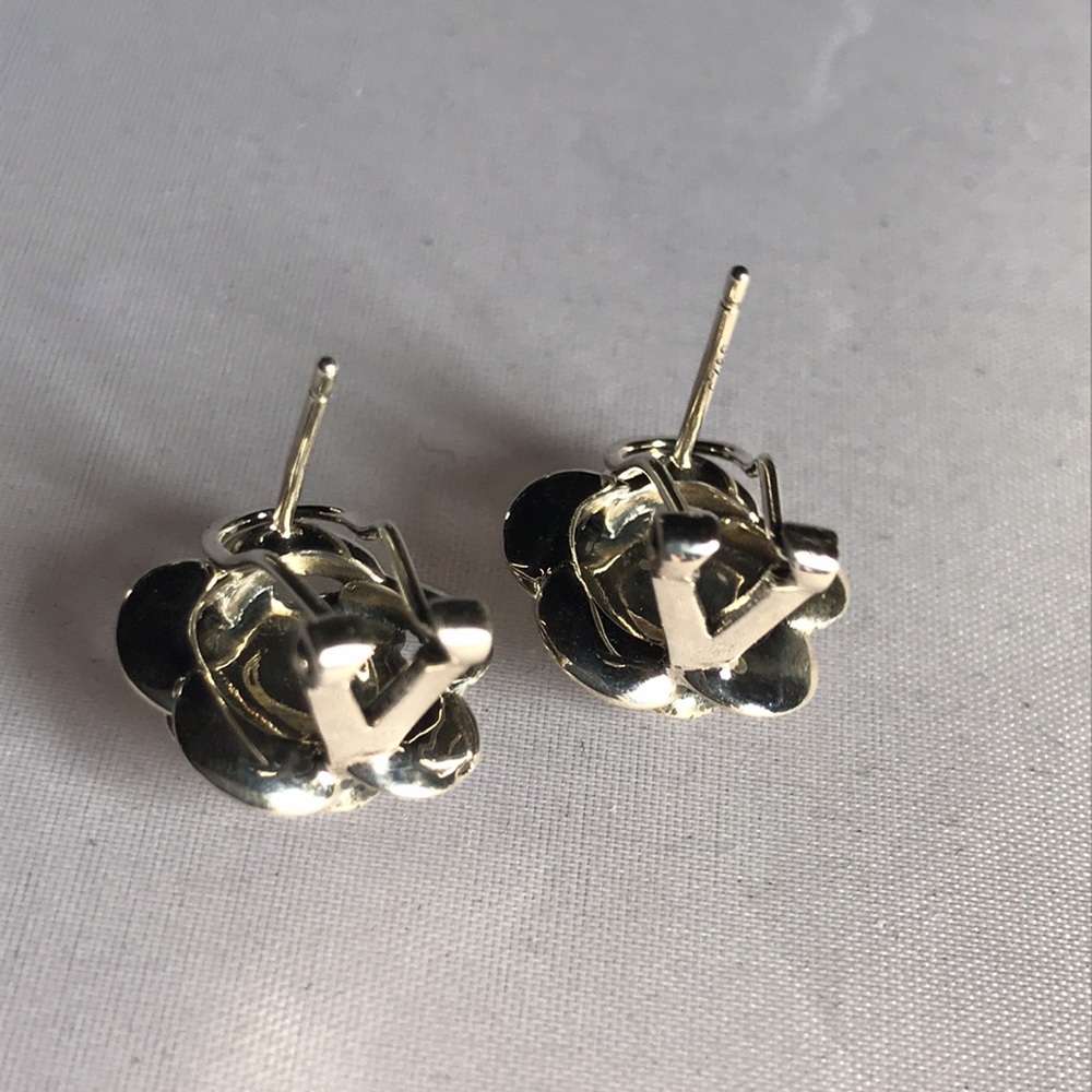 New! Sterling Silver Marcasite Rose Stud Earrings - Picture 10 of 13